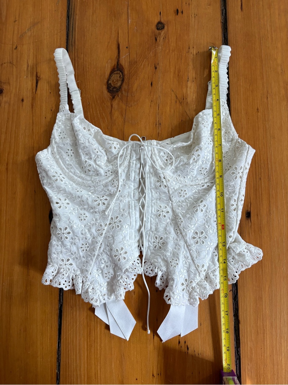 For Love & Lemons Sophie Eyelet Bustier Lace Front Top in White, Size Small (S) - Picture 11 of 15